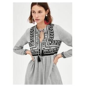 Zara TRF Collection Gray Striped Boho Dress - Size XS